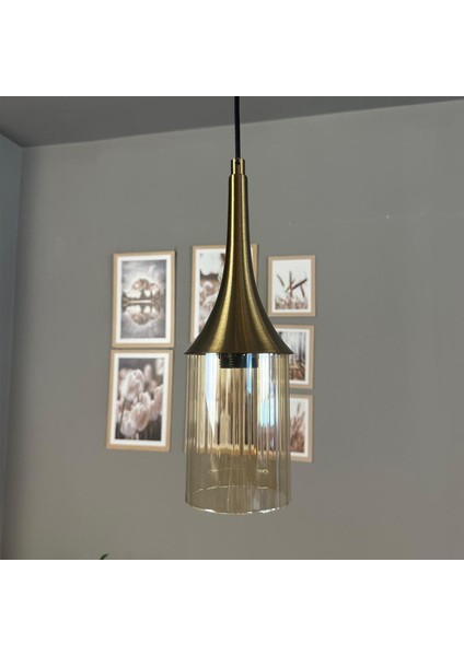 Vetra Cam Bal Rengi Tekli Avize Eskitme Külah Başlık Retro Sarkıt Lamba Restoran Salon Aydınlatma