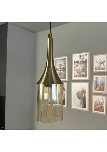 Vetra Cam Bal Rengi Tekli Avize Eskitme Külah Başlık Retro Sarkıt Lamba Restoran Salon Aydınlatma modelleri