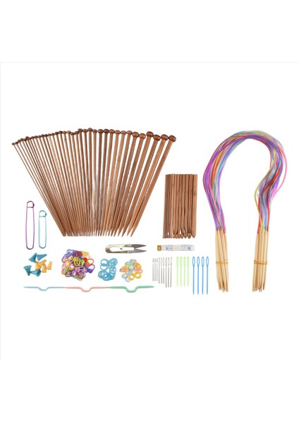 Örgü Iğneleri Set-18 Çiftler 18 Boyutlar Bambu Dairesel Örgü Iğneleri + 36 Tek Noktalı Bambu Örgü Iğneleri + Dokuma Aletleri Örgü Kitleri (Yurt Dışından)