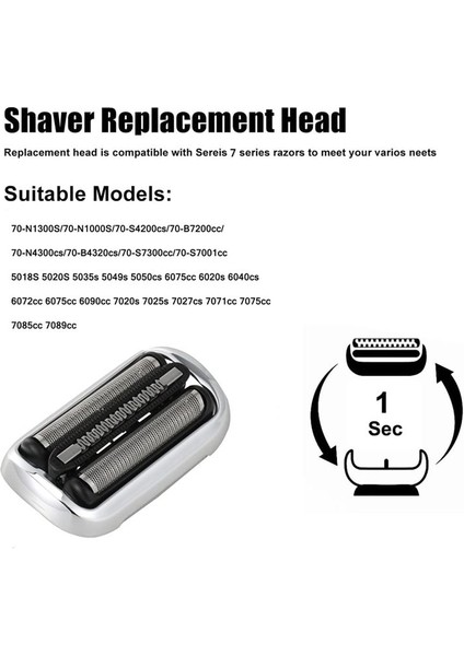 73S Braun Electric Razor Serisi 7 S7 7020S, 7025S, 7085CC, 7027CS, 7071CC ​​ve 7075CC Için Yedek Tıraş Makinesi Kafa (Yurt Dışından) fırsatları