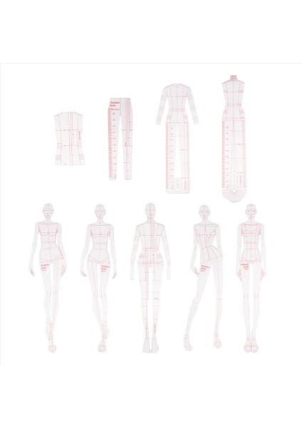 Moda Illüstrasyon Yöneticileri Çizim Şablonları Cetvel Dikiş Insansı Desenler Tasarım Giyim Ölçüm, Kombinasyon (Yurt Dışından)