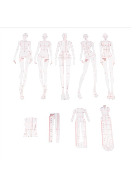 Moda Illüstrasyon Yöneticileri Çizim Şablonları Cetvel Dikiş Insansı Desenler Tasarım Giyim Ölçüm, Kombinasyon (Yurt Dışından) fiyatları