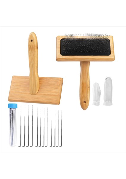 2 Adet Yün Karterler, Yün Iğne Keçe Fırçası Için El Karterleri Ahşap Yün Kartonlar Yün Iğne ile Keçe (Yurt Dışından)