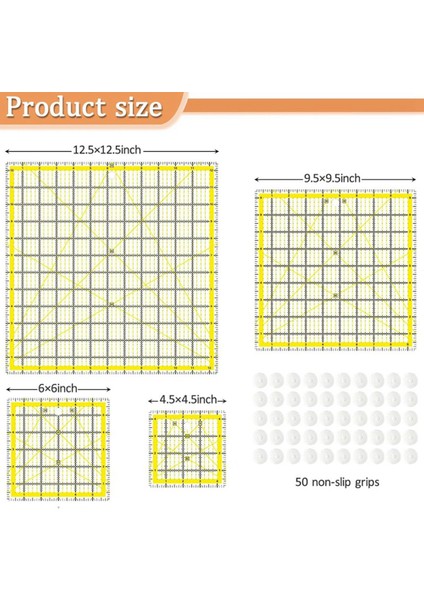 4pcs Kapitone Cetveli, Akrilik Kare Cetvel, Kapitone Şablonları, Kaymaz Halkalarla (4.5x4.5in, 6X6IN, 9.5x9.5in, 12.5X12.5IN) (Yurt Dışından) fiyatları