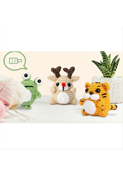 3pcs Tığ Işi Kiti Malzeme Paketi Seti Dıy El Yapımı Tığ Örme Iplik Hayvan (Geyik, Kaplan, Kurbağa) (Yurt Dışından) fırsatları