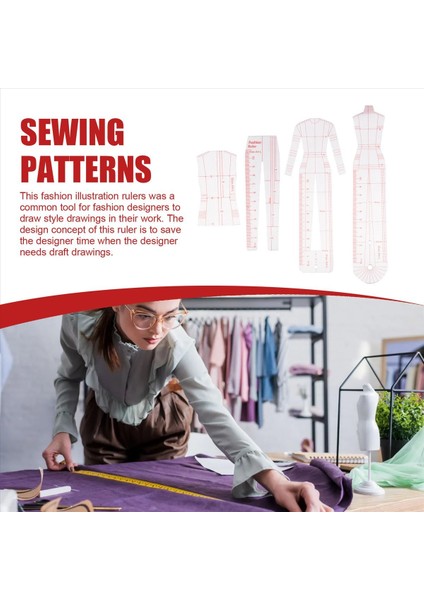 Moda Illüstrasyon Yöneticileri Çizim Şablonları Cetvel Dikiş Insansı Desenler Tasarım Giyim Ölçüm, Kombinasyon (Yurt Dışından) indirimleri