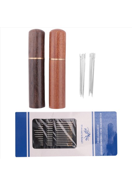 El Yapımı Dikiş Için 12 Altın Kuyruk Arka Asılı Iğne ve 4 Büyük Göz Deri Dikiş Iğnesi ile 2pcs Ahşap Iğne Kasası (Yurt Dışından) modelleri