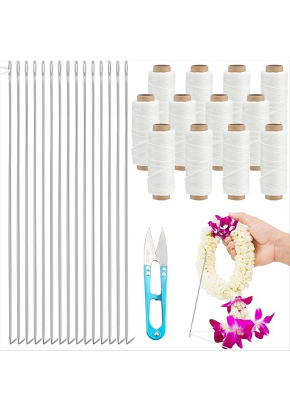28PCS Lei Needle-Kit, 15PCS Uzun Iğneli 12PCS Sicim 1 Adet Dikiş Makasları Için Dıy Marigold Çelenk Boncuk Dikiş-Zanaat (Yurt Dışından)