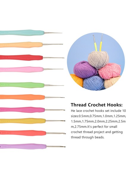 10 Adet Küçük Boyutlu Dantel Tığ Işi Kancalar (0.5-2.75MM), Iplik Için Yumuşak Kavrama Sapına Sahip Ergonomik Tığ Işi Kancalar (Yurt Dışından) fırsatları