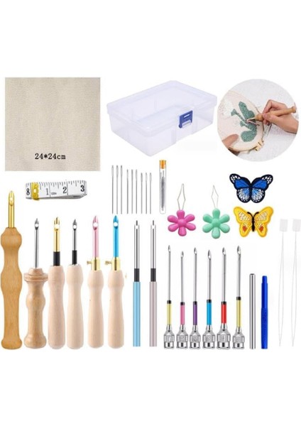 35 Adet Yumruk Iğne Seti, Yumruk Iğnesi Nakış Kiti, Yetişkin Yeni Başlayanlar Için Ayarlanabilir Yumruk Iğne Aleti (Yurt Dışından)