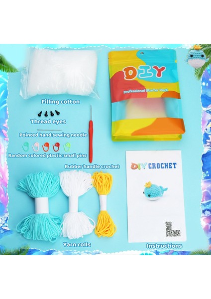 Dıy Balina Tığ Işi Kiti Iplik Iğneleri Peluş Bebek Kolay (Mavi) (Yurt Dışından) fiyatları