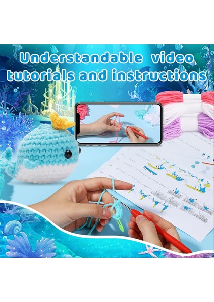 Dıy Balina Tığ Işi Kiti Iplik Iğneleri Peluş Bebek Kolay (Mavi) (Yurt Dışından) fırsatları