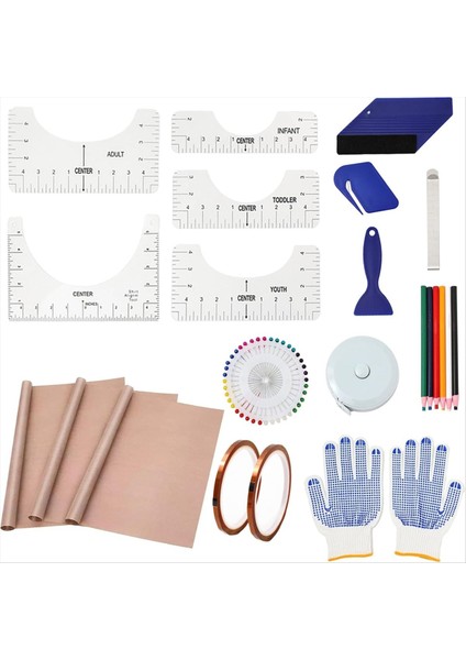 Sublimasyon Gömlek Alet Kitleri - 5 Tişört Cetveli Kılavuzu 12X16IN 2 Rulo Isıya Dayanıklı Tapa Dikiş Mark Kalem Aksesuarları (Yurt Dışından)