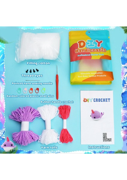 Dıy Balina Tığ Işi Kiti Iplik Iğneleri Peluş Bebek Kolay (Mor) (Yurt Dışından) indirimleri