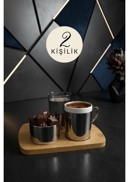 2 Kişilik Bambu Tepsili Gümüş Porselen Türk Kahvesi Fincanı Sunum Seti-Fincan Takımı fiyatları