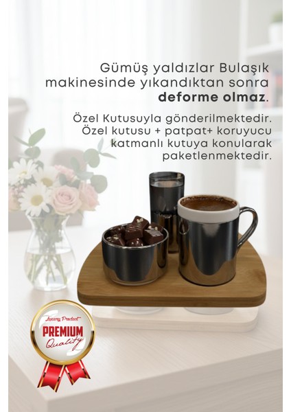 2 Kişilik Bambu Tepsili Gümüş Porselen Türk Kahvesi Fincanı Sunum Seti-Fincan Takımı modelleri