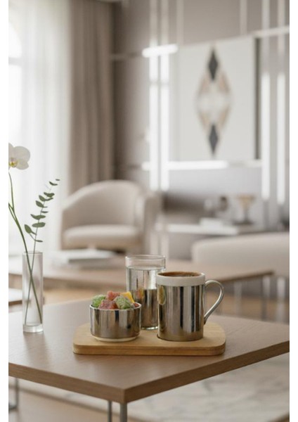 2 Kişilik Bambu Tepsili Gümüş Porselen Türk Kahvesi Fincanı Sunum Seti-Fincan Takımı fırsatları