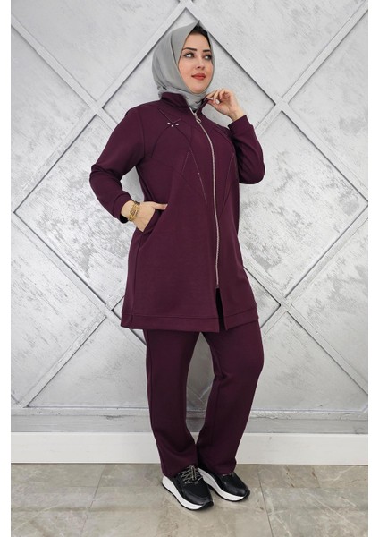 Kadın Taş Detaylı Fermuarlı Tesettür Takım fiyatları