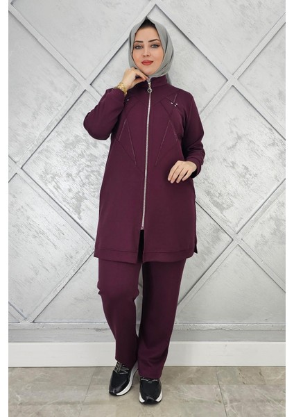 Kadın Taş Detaylı Fermuarlı Tesettür Takım modelleri