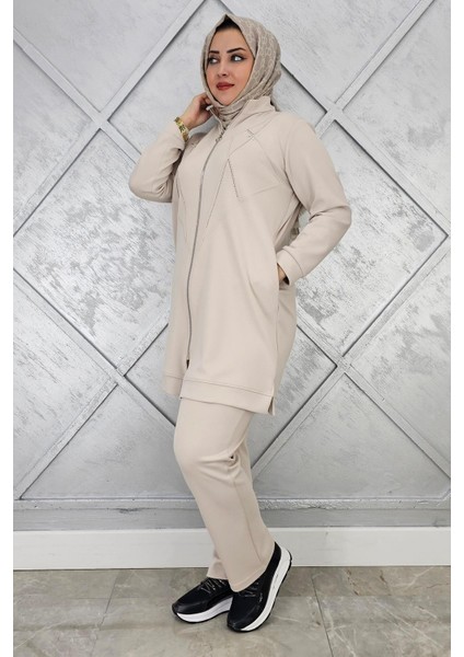 Kadın Taş Detaylı Fermuarlı Tesettür Takım fiyatları