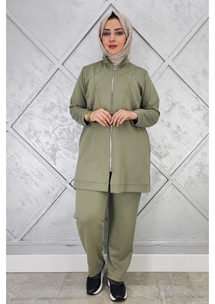 Kadın Taş Detaylı Fermuarlı Tesettür Takım fiyatları