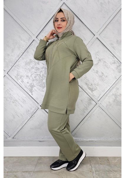 Kadın Taş Detaylı Fermuarlı Tesettür Takım modelleri