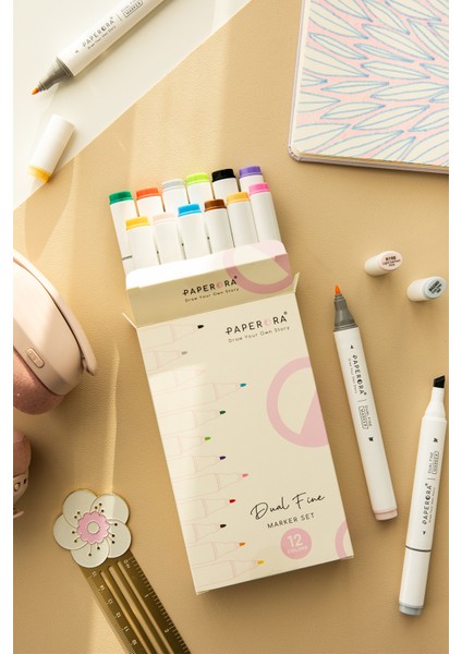 12’li Çift Uçlu Alkol Bazlı Marker Kalem Seti – Fine + Chisel