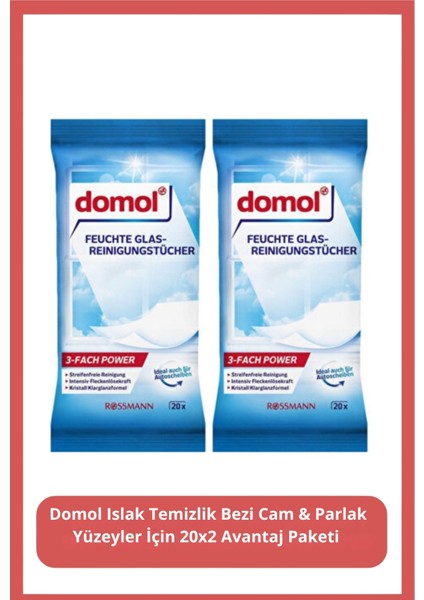 Islak Temizlik Bezi Cam & Parlak Yüzeyler Için 20X2 Avantaj Paketi