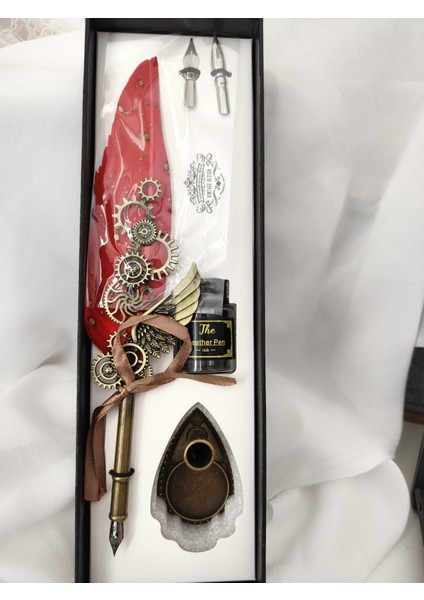 Steampunk Temalı Divit (Tüy) Kalem ve Mürekkep Seti (28 x 9 Cm)