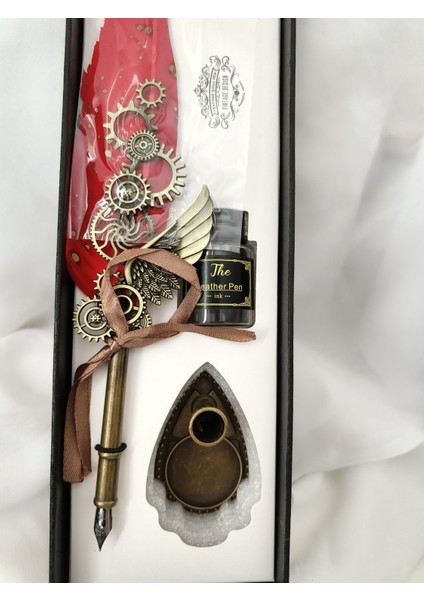 Steampunk Temalı Divit (Tüy) Kalem ve Mürekkep Seti (28 x 9 Cm) modelleri
