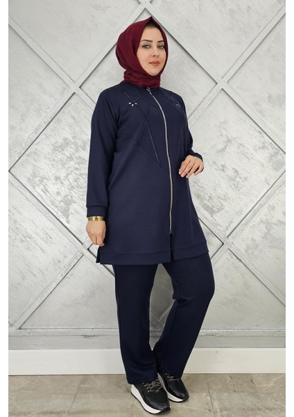 Kadın Taş Detaylı Fermuarlı Tesettür Takım