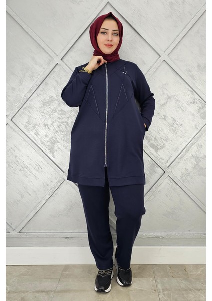 Kadın Taş Detaylı Fermuarlı Tesettür Takım modelleri