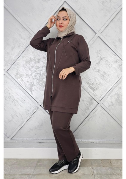 Kadın Taş Detaylı Fermuarlı Tesettür Takım fiyatları