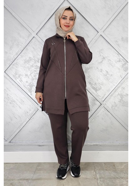 Kadın Taş Detaylı Fermuarlı Tesettür Takım modelleri
