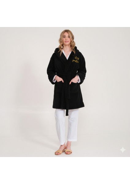Welsoft Kapüşonlu Peluş Kadın Sabahlık