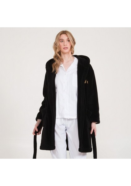 Welsoft Kapüşonlu Peluş Kadın Sabahlık modelleri