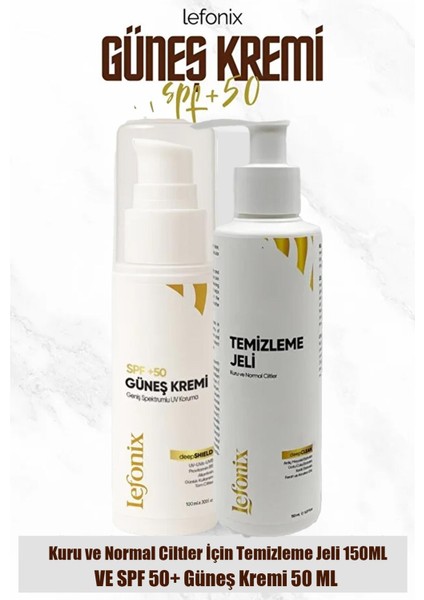 Spf 50+ Güneş Kremi 50 Ml+Lefonix Kuru ve Normal Ciltler Için Temizleme Jeli 150 ml