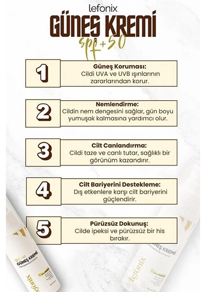 Spf 50+ Güneş Kremi 50 Ml+Lefonix Kuru ve Normal Ciltler Için Temizleme Jeli 150 ml fiyatları