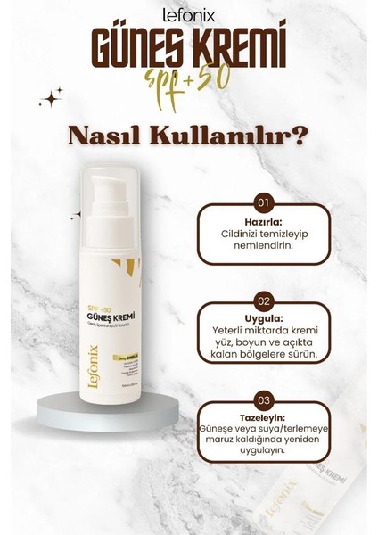 Spf 50+ Güneş Kremi 50 Ml+Lefonix Kuru ve Normal Ciltler Için Temizleme Jeli 150 ml modelleri