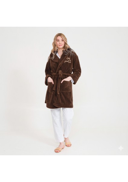 Welsoft Kapüşonlu Peluş Kadın Sabahlık