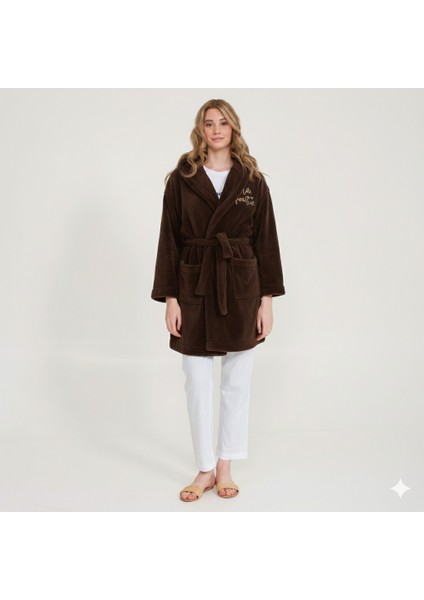 Welsoft Kapüşonlu Peluş Kadın Sabahlık modelleri