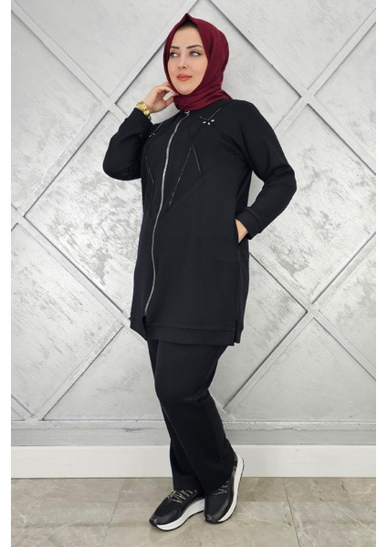 Kadın Taş Detaylı Fermuarlı Tesettür Takım modelleri