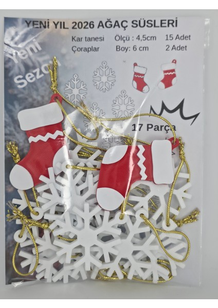 Çam Ağacı Süsleri – Yılbaşı Süsleri –– Yeni Yıl – Çorap - Kar Tanesi Objeler - 17 Adet Obje modelleri