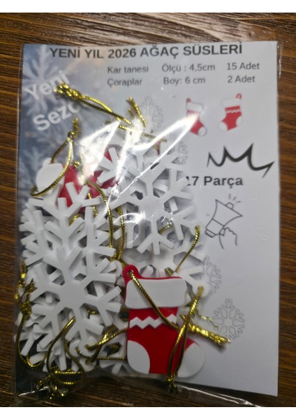 Çam Ağacı Süsleri – Yılbaşı Süsleri –– Yeni Yıl – Çorap - Kar Tanesi Objeler - 17 Adet Obje fırsatları