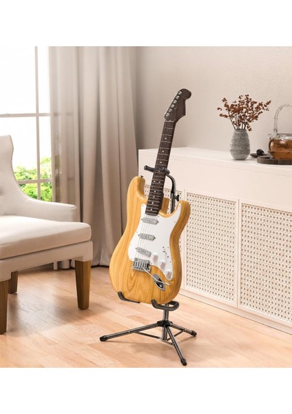 Ds-01 Tekli Siyah Koruyucu Bariyerli Kilit Mekanizmalı Akustik Klasik ve Elektro Gitar Standı fırsatları