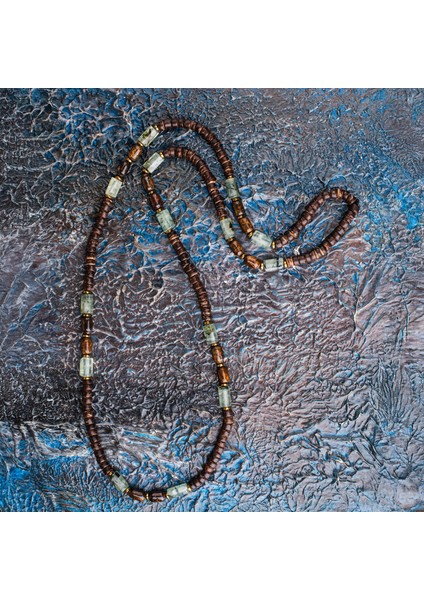 Prehnit, Bronzit, Hindistan Cevizi Ağacı ve Hematit Doğal Taş Kadın Kolye fiyatları