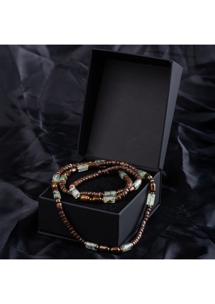 Prehnit, Bronzit, Hindistan Cevizi Ağacı ve Hematit Doğal Taş Kadın Kolye modelleri