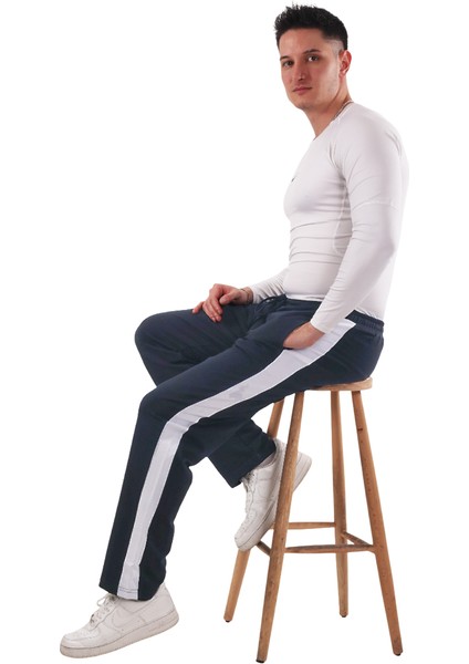 Erkek Yanı Beyazlı Şeritli Antrasit Renk Eşofman Altı (Büyük Beden Seçeneğiyle)