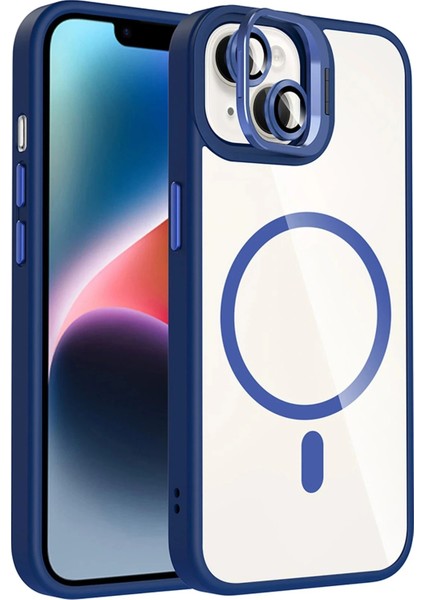 Apple iPhone 13 Remim Lensli Magsafe Standlı Kapak - Lacivert