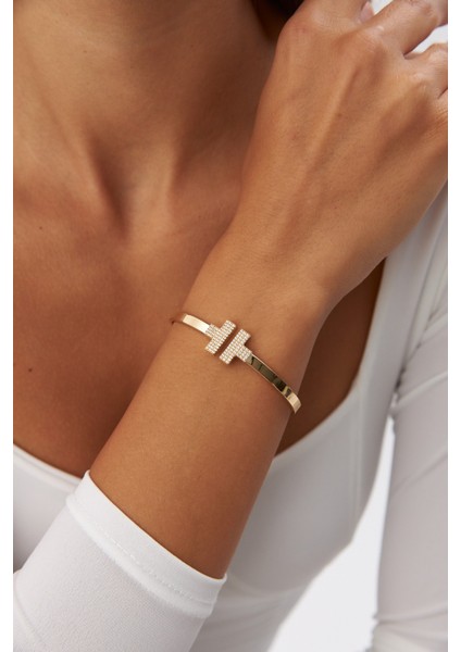 14 Ayar Altın Taşlı T Kelepçe modelleri